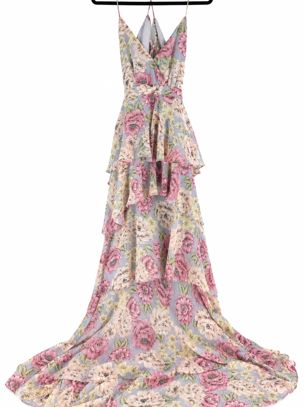 ASTR the Label Rosana Floral Tiered Ruffle Maxi Dress backless plunge - SizeXs - Picture 3 of 11
